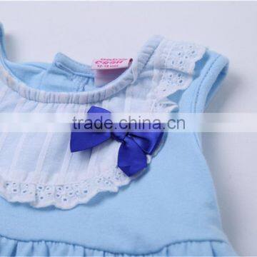 MGOO Imported Cotton Children Sleepwear Dress Blue Plain Sleeveless A Line 2 Years Old Dress CS014 photo-5