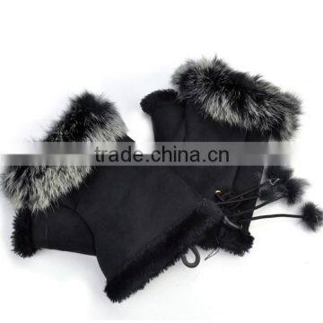 New Women's Rabbit Fur Hand Wrist Fingerless Gloves Winter Warm Gloves 3379