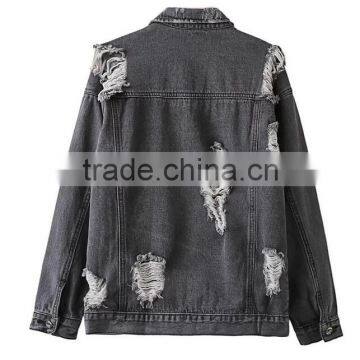 Runwaylover EY1070C 2017 Women Spring Autumn Hole Fashion Washed Denim Jackets photo-3