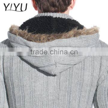 Latest Designs Man Fleece Lined Wool Top Cable Knit Cardigan Sweater With Hooded photo-6