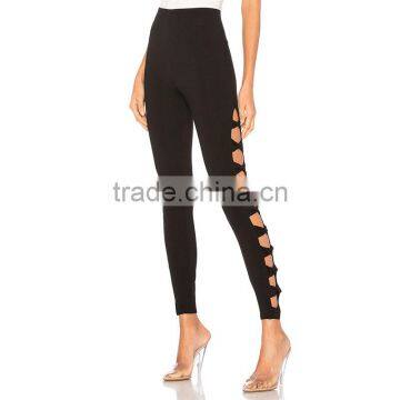High Waisted Cut Out Design Fashion Ladies Distressed Workout Leggings photo-5