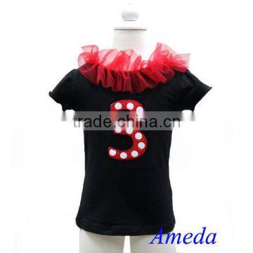 Red White Polka Dots Number 3 Black Short Sleeves Top 1-10Y