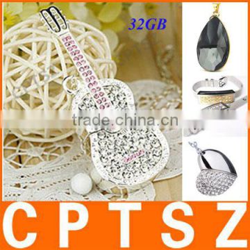 Violin Shape Diamond Jewelry USB 2.0 Flash Memory Stick Pen Drive, Gift