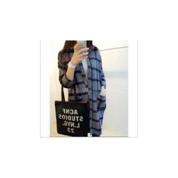 Women\'s fit long section plaid flannel shirt