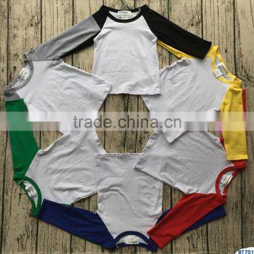 Autumn children's boutique clothes boys and girls sports t shirt kids blank raglan shirts wholesale baby cotton fabric wear