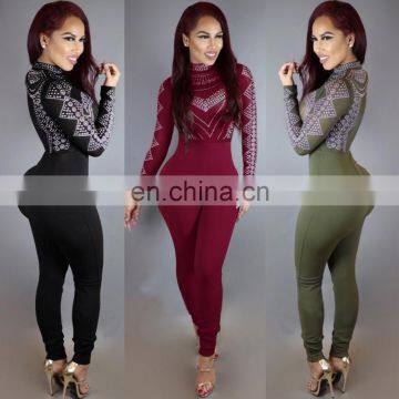 Europe And America Sexy Long Sleeve High-Necked Jumpsuits