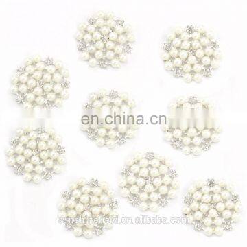 New Fashionable Alloy Rhinestone Button with pearl for Accessories clear with silver plating