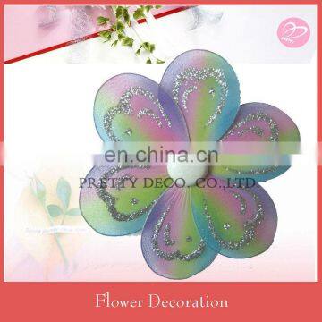 Rainbow color with silver glitter craft silk flower