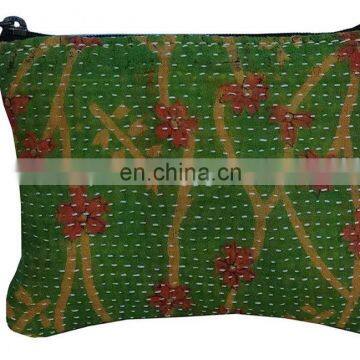 Wholesale Beautiful Cotton Indian Green Kantha Wallet Vintage Sari Clutch
