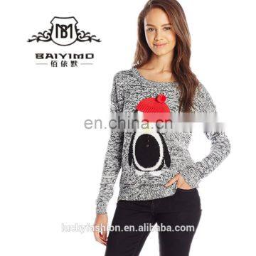 Wholesale OEM Cute Penguin With Hat Decoration Jumper Ugly Christmas Sweater for Women