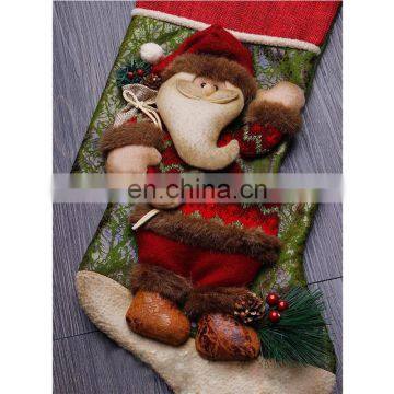 43CM Large 3D Green and Red High Quality Home Decoration Gift Christmas Stockings With Christmas Grass - Santa Claus photo-4