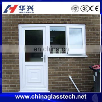 Elegant and New design lock set heat preservation tempered glass upvc frame door attach with window