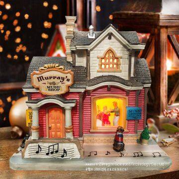 Lundberg Foods Christmas in the CityChristmas church house with LED lights  coffee shop Musical Ski Scene with  Polyresin Christmas House Decoration