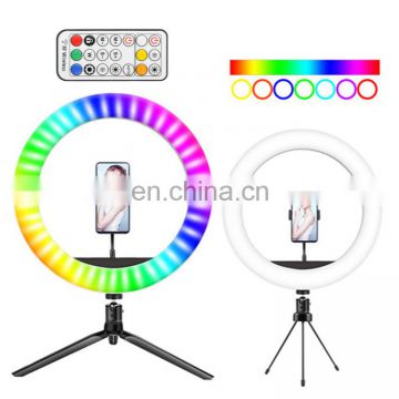 TikTok Youtube Live LED Colorful Dimmable Ring Light USB Big Selfie RGB Ring light Lamp with Tripod Stand