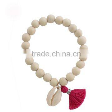 2016 Fashion Wooden Beaded with a Cowrie Shell and Cotton Tassel