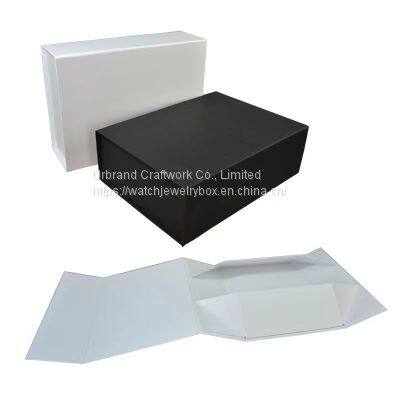 One piece folding box black and white box folding magnet flap box can be customized logo