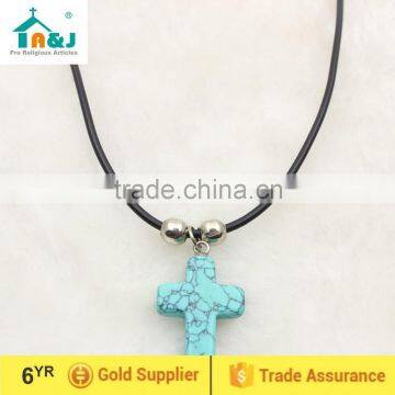 Catholic natural stone cross pendant