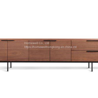 Contemporary TV stand 4door 2drawers entertainment unit LH1503-21 light walnut with metal base livingroom furniture