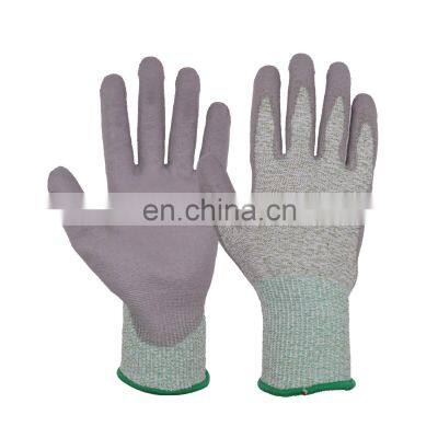 HANDLANDY HPPE Glassfiber Level 5 Cut Resistant Gloves PU Coated Work Gloves Construction Gloves