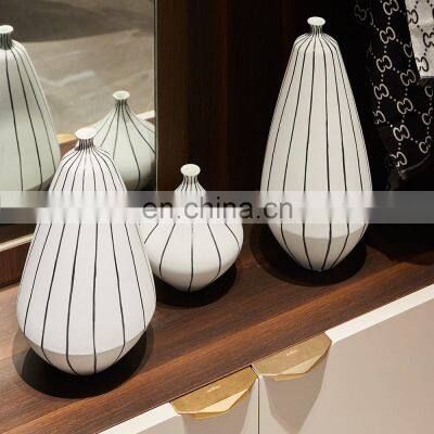 Nordic Minimalist Modern White Ceramic Hand Painted Black Line Vase Decor Home photo-3