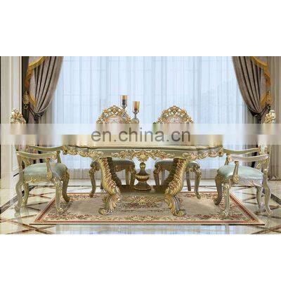 High luxury antique style hand carved solid wood dining room table set comedores