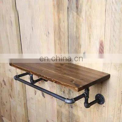 Industrial Display Wall Mounted Rustic Floating Clothing Rack Pipe Frame Shelves photo-3