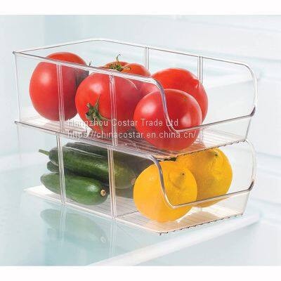 Refrigerator Organizer Bin With Removable Dividers Clear Plastic Storage Container for Freezer, Kitchen Cabinets Pantry Storage photo-2