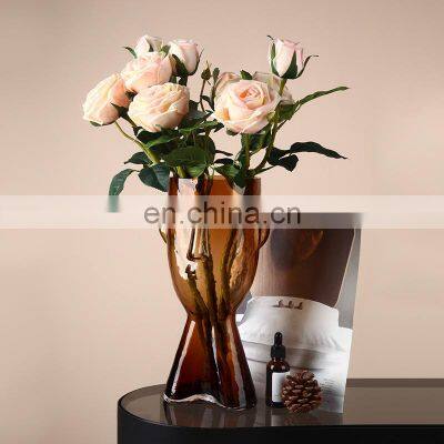 Nordic abstract face vase ins wine cabinet dining table transparent glass vases for home decor craft decoration