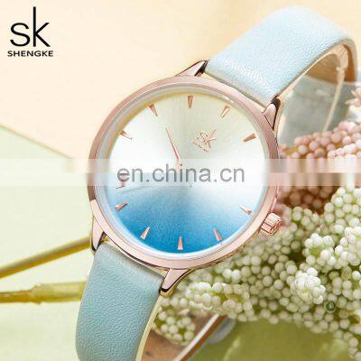 SHENGKE New Fashion Simple Style Temperature Change Color Women Watch Sunray Color Change Men Women Quartz Wristwatches