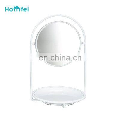 Adjustable Cosmetic Mirror Magnifying Round Mirror Chrome Freestanding Black Tray