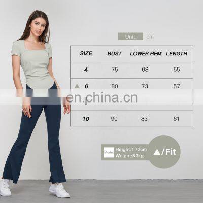 Square Collar Women Sport T-Shirts Wholesales Quick Dry U Hem Fitness Tops Summer Outdoor Yoga Wear photo-5