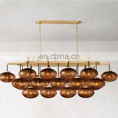 Modern rectangular brass blown glass chandelier ceiling luxury decoration chandelier living room hotel