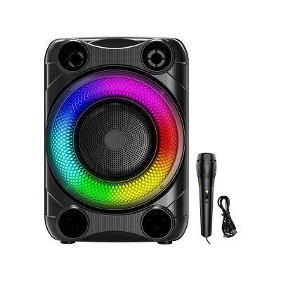 SING-E ZQS8148 8 Inch Portable Subwoofer Super Bass Speaker With Colorful RGB Lights Support Wired MIC Karaoke DJ Speaker