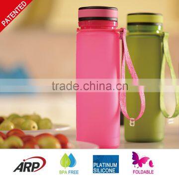 500ml/16oz Collapsible Silicone Water Bottle with Round lid