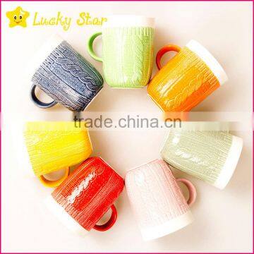 Ceramic knitting wool shape outer mugs with handle for coffee and tea with spoon and lid promotional and gift souvenirs