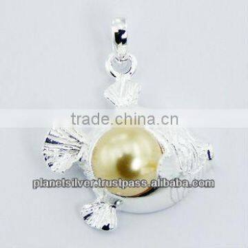 925 Silver Fish Austrian Crystals Pearl Designer Pendant