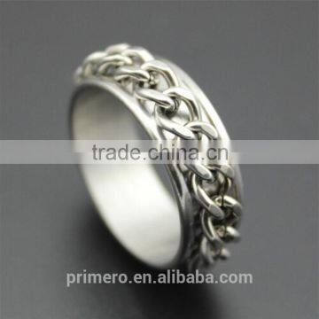 Wholesale Silver Tone Stainless Steel Chain Rings Rotating Spinner Men Gift photo-4