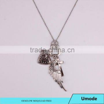 Ball Chain Mens Vintage Style Angel Wing Cross Heart Circle Charm Necklace photo-2