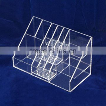 Acrylic cosmetic case with lattice lucite make up display rack for lipsticks