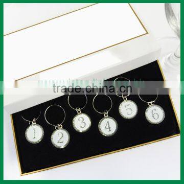 Glitter Round Charm With Screen Printed Metal Wine Charm Set photo-2