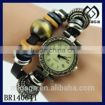 U.S. popular rock star vintage wood beads bracelet with watch