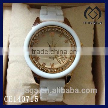 latest design cheap ceramics watches with cz stone bezel*cz ceramics quartz watches