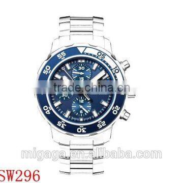 Scratch Resistant Sapphire three sub-dials displaying Blue Dial Mens Chronograph Automatic Watch