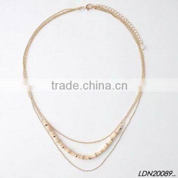 Gold Color Tiny Chain Cream Disk Necklace photo-2