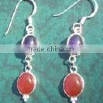 Amethyst ,Red Onyx Silver Earring