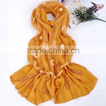 New Product Fashion Daisy Embroidered Scarf With Chinese Knot Tassel WJ-670 photo-6