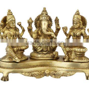 Brass Ganesha laxmi Saraswati Temple 7"