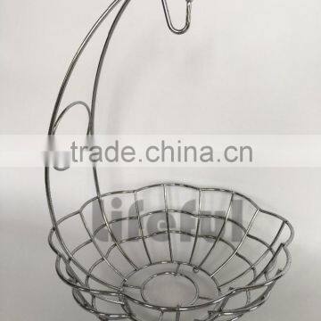 Fruit Basket With Banana Holder - Chrome Metal Wire Hanger