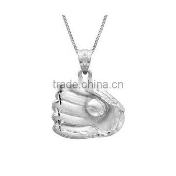 Terling Silver Baseball Charm Necklace Pendant With 18" Box Chain