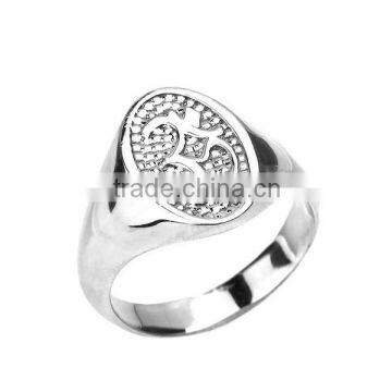 Men 14k White Gold Plated High Polish Silver Om Ring